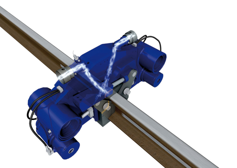 Blowing compressed ambient air directly onto the rail head accelerates the cooling process on head-hardened rails.