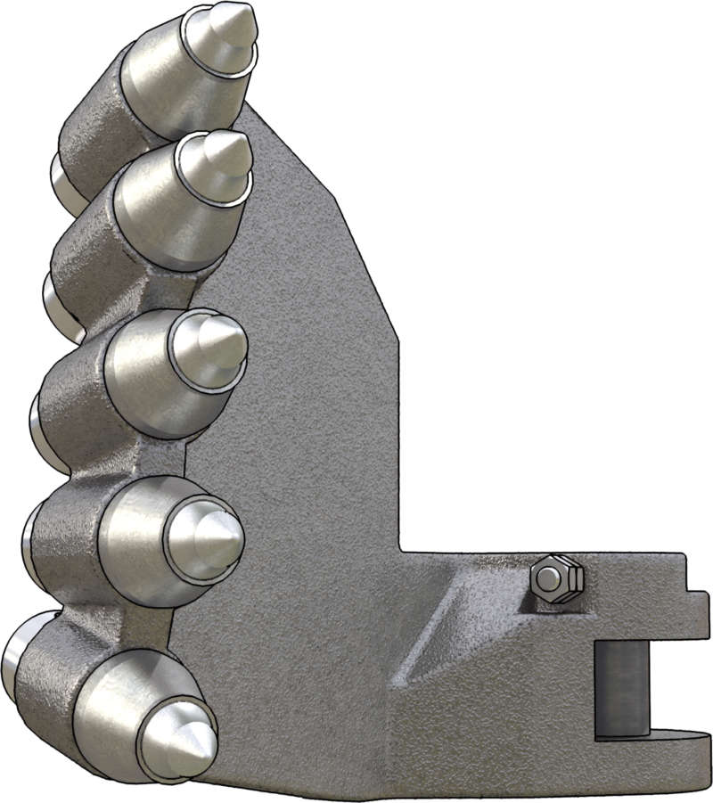 En las máquinas RM 80/RM 85 se emplean palas rascadoras de cinco dedos con puntas de metal duro y alta resistencia al desgaste.
