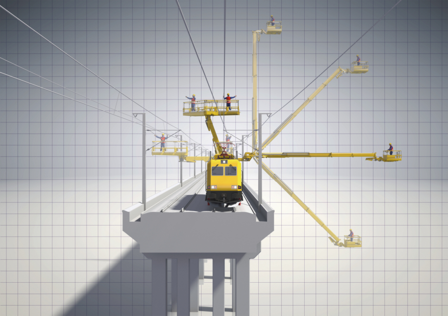 Depending on the areas to be reached, the machine can be equipped with different work platforms and railway loading cranes.
